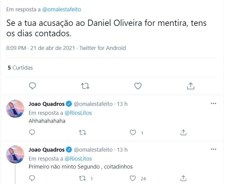 João Quadros reforça acusação de assédio sexual a Daniel Oliveira: "Se eu quisesse ia tudo po caral***..."