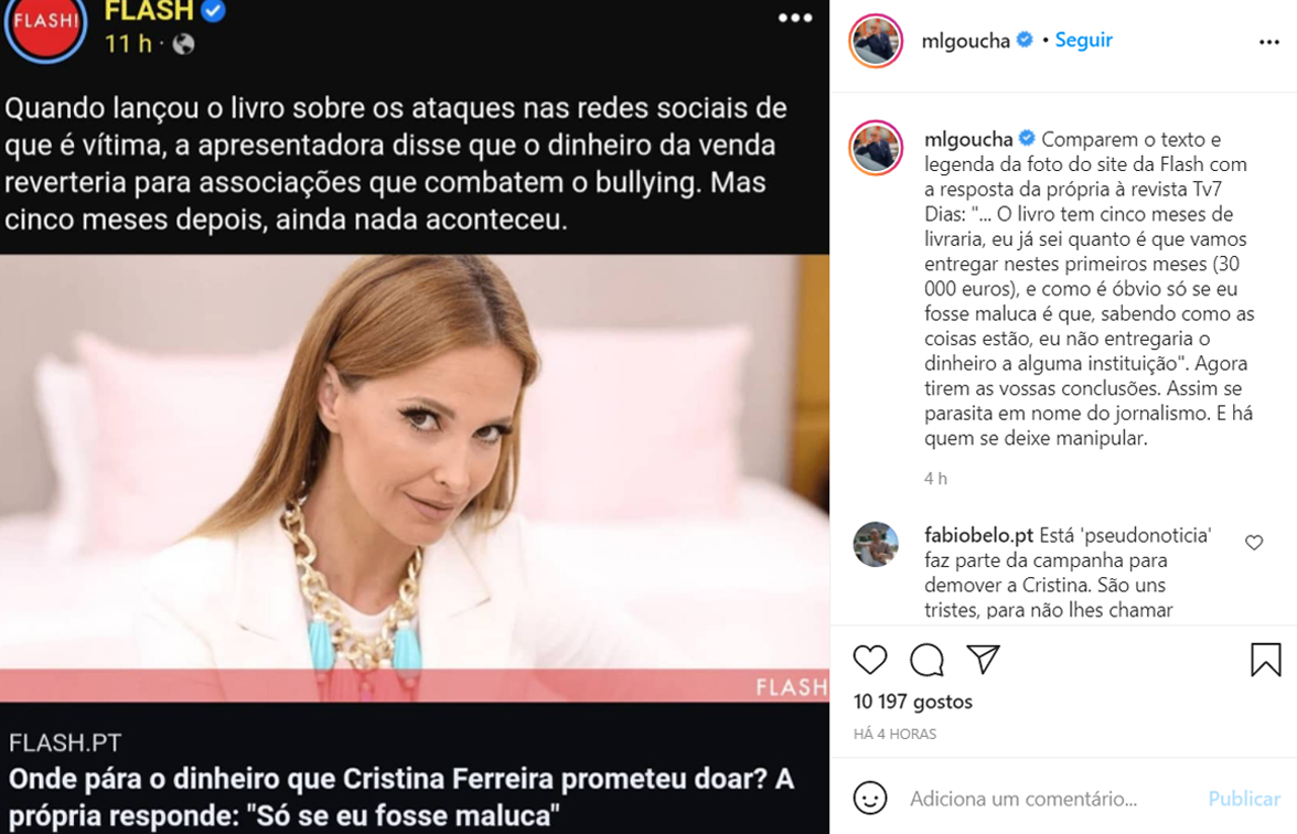 Goucha ataca revista Flash por 'difamarem' Cristina Ferreira: "Há quem se deixe manipular..."