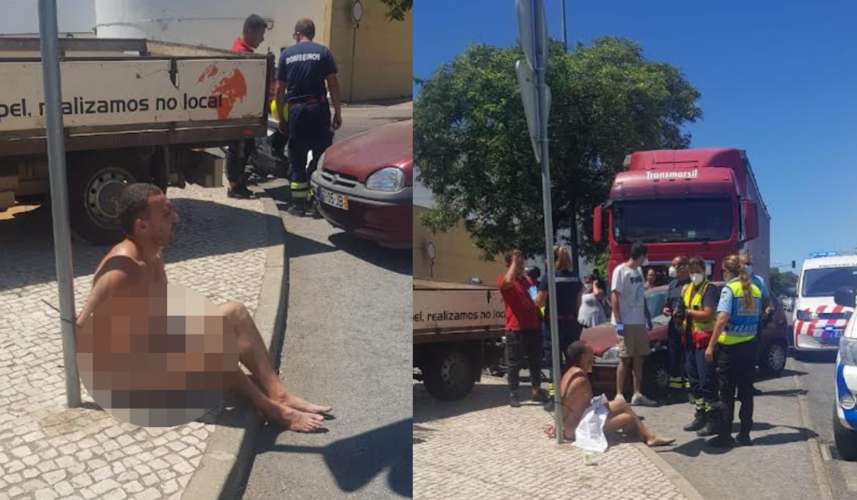 Read more about the article Homem nu é preso a um poste por popular por andar a destruir carros em Portimão