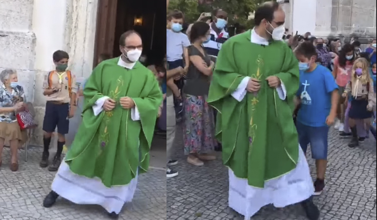 Read more about the article Padre Nuno faz ‘dança do pinguim’ no final da missa na igreja de Benfica para celebrar abertura da catequese