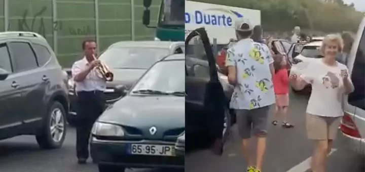 Insólito: Portugueses animam automobilistas bloqueados em mega engarrafamento na A1 com trompete e música do Quim Barreiros