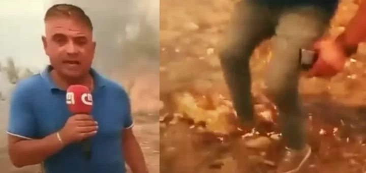 Jornalista da CMTV tenta apagar fogo com os pés em direto no incêndio de Ansião