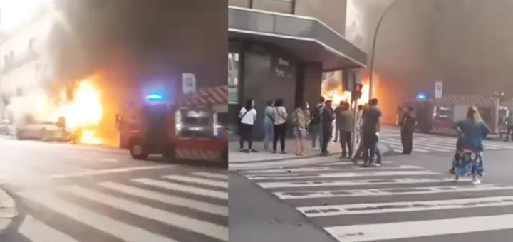 Autocarro em chamas no centro do Porto causa pânico junto a prédios residenciais