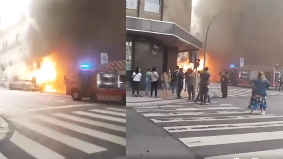 Autocarro em chamas no centro do Porto causa pânico junto a prédios residenciais