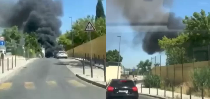 Várias viaturas médicas do INEM começam a arder no parque de estacionamento do Lumiar, em Lisboa