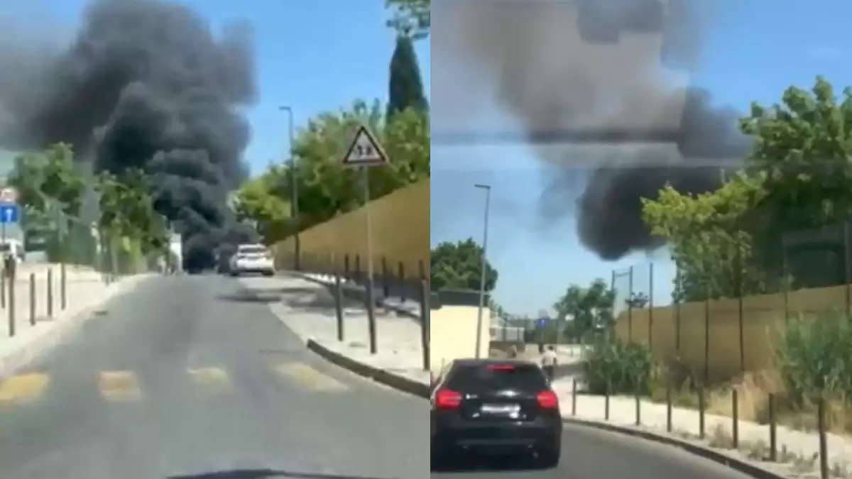 Várias viaturas médicas do INEM começam a arder no parque de estacionamento do Lumiar, em Lisboa