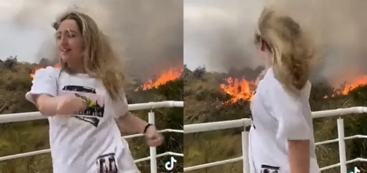 TikToker dança enquanto incêndio deflagra atrás de si, junto a casa