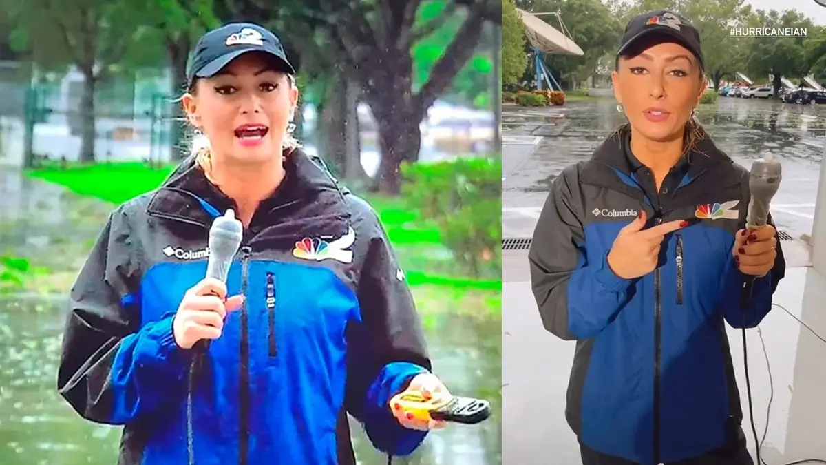 Repórter usa preservativo no microfone por causa da chuva durante reportagem sobre o furacão Ian