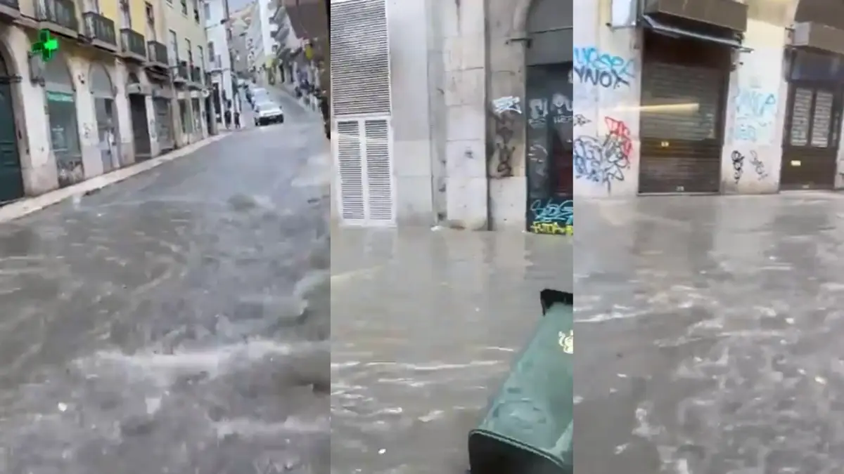 Rua das Pretas em Lisboa inundada: "Parece um rio"